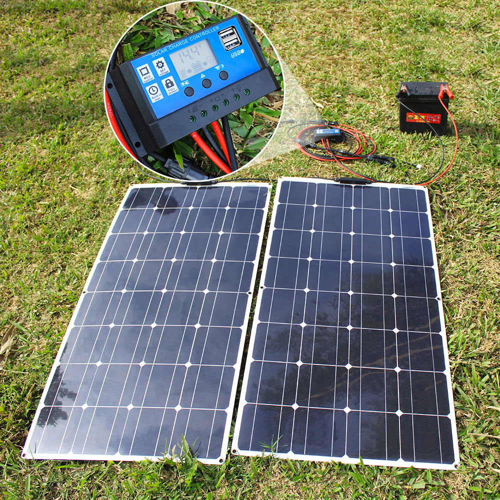 Solar Panel 200W - แผงโซลาร์เซลล์ 100W 200W 12V โมโนเซลล์ แผงโซลาร์เซลล์แบบยืดหยุ่นสำหรับใช้งานกลางแจ้ง